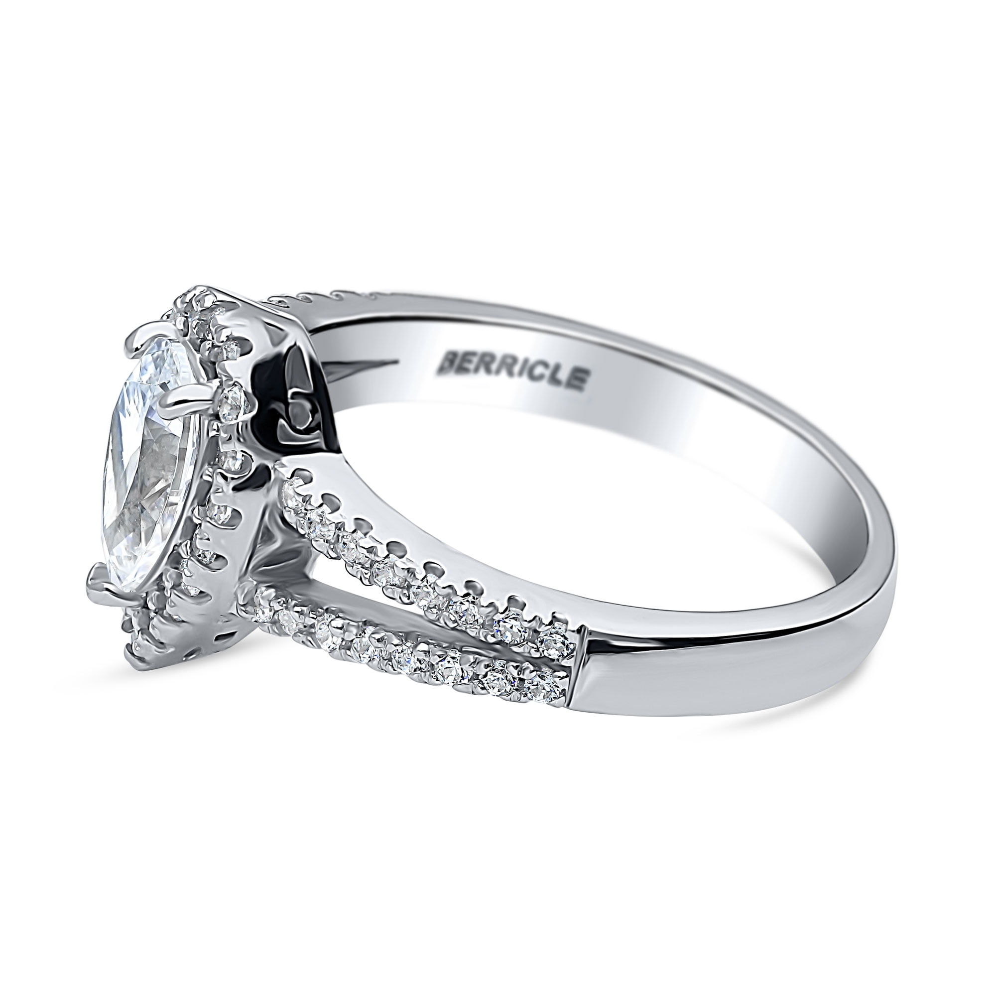 BERRICLE Sterling Silver Halo Wedding Engagement Rings Pear Cut Cubic Zirconia CZ Promise Split Shank Ring for Women, Rhodium Plated Size 9