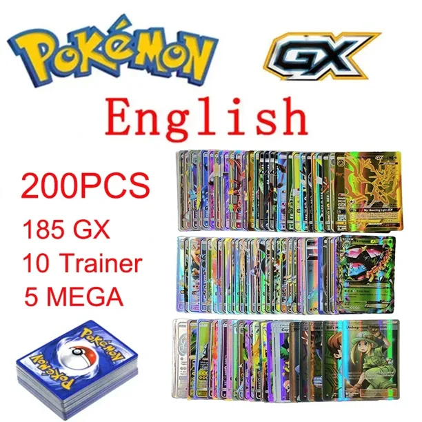 Cartas de Pokémon de 100-200 piezas, juego de cartas coleccionables, Flash EX, GX, VMAX, juguete para niños