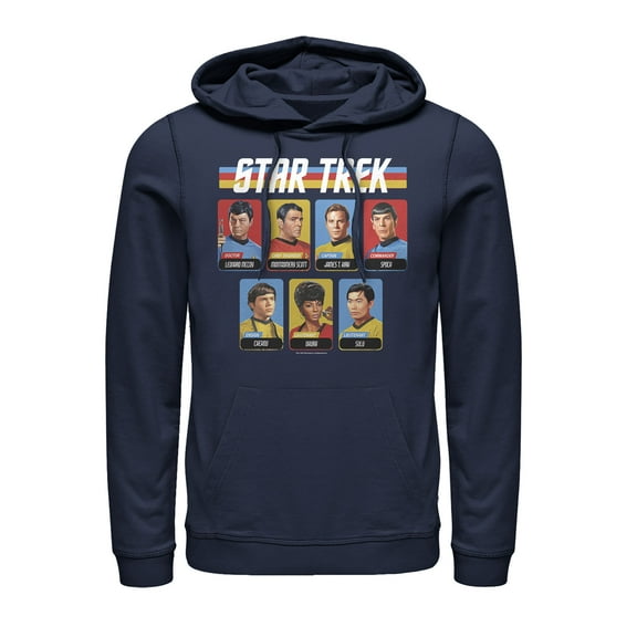 Men's Star Trek Rainbow Enterprise Crew Playing Cards Pull Over Hoodie Navy Blue 3X Large