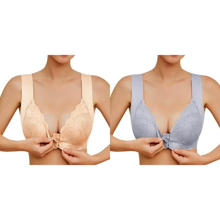 Rinsvye 2 Pcs Womens No Steel Ring Cotton Sports Bras for Women French Womens Front Close Women Bras Wireless Full Coverage Bra T Back Plus one Shoulder Bras for Women Size Seamless Unlined Bra for