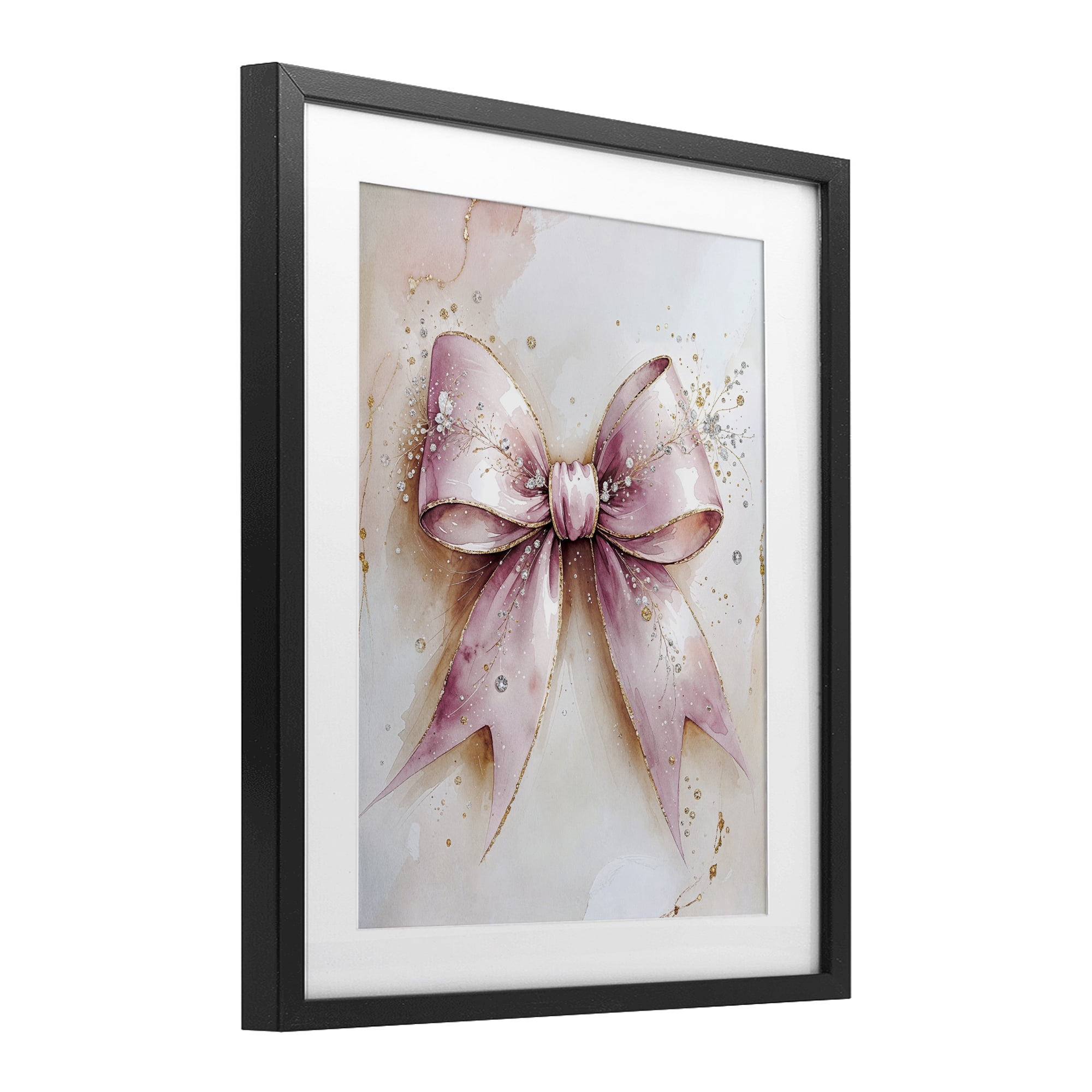 Stupell Industries Glamorous Blush Pink Bow Black Framed Print Under Glass, design by Nataly White