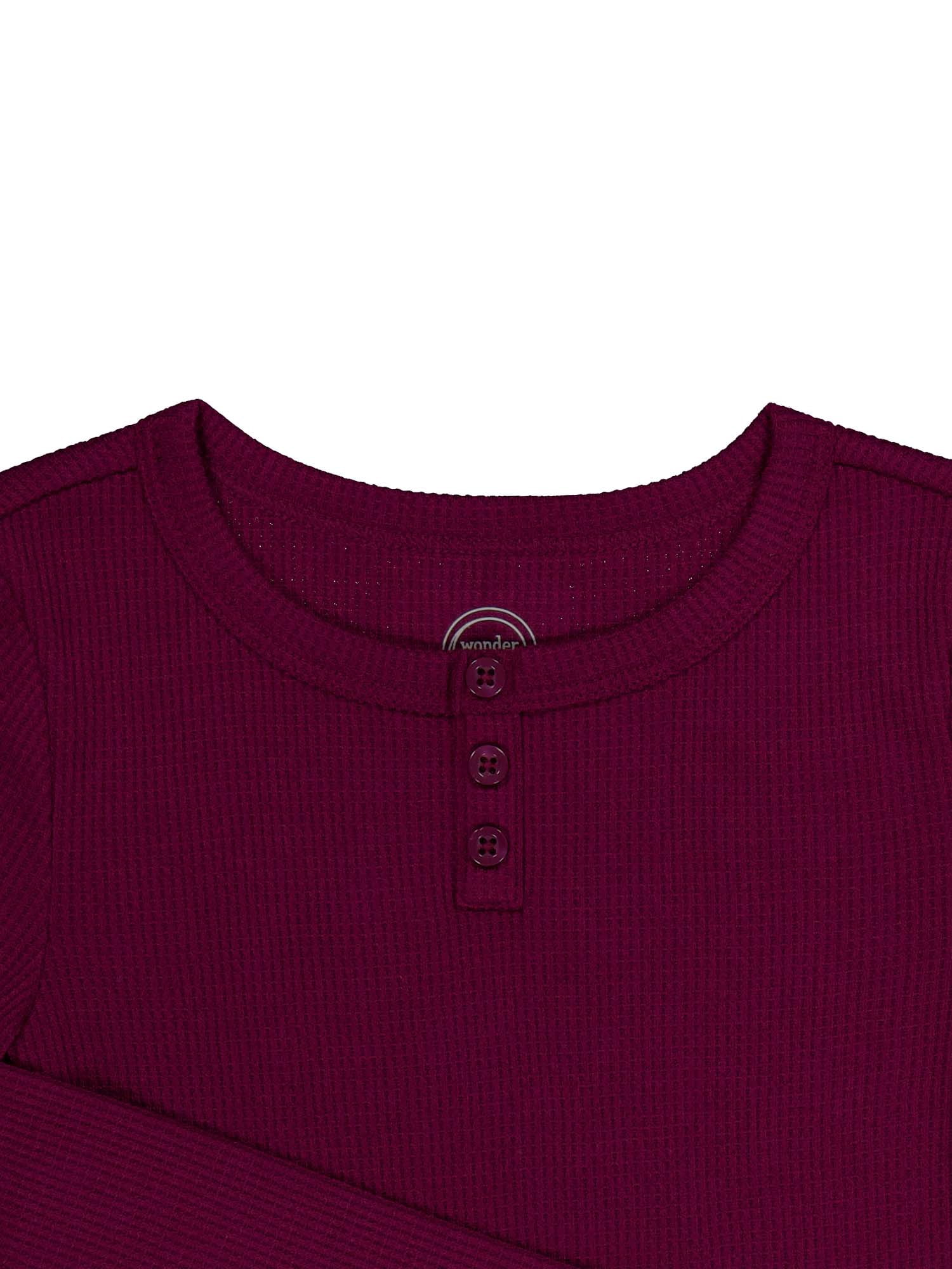 Wonder Nation Girls Long Sleeve Waffle Henley Knit Top, Sizes 4-18 & Plus
