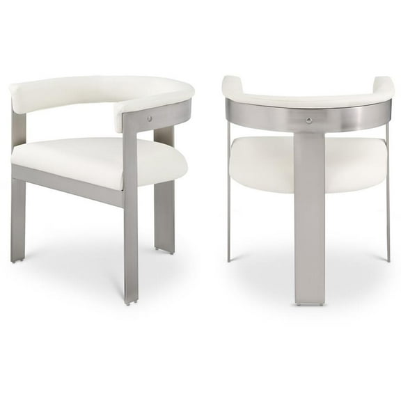 Maklaine Contemporary Cream Vegan Leather Dining Chair (Set of 2)