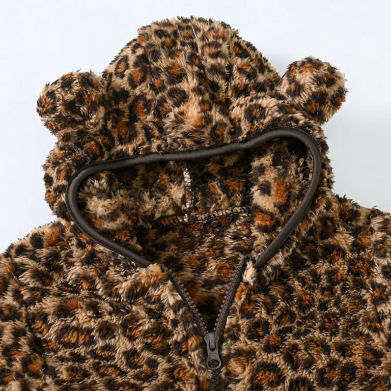 GYRATEDREAM Baby Boys Girls Toddler Hooded Jacket Fleece Hoodie Winter Warm  Leopard Print ​Coat Cute Bear Ear Sweater Thick Clothes 1-6 Year 