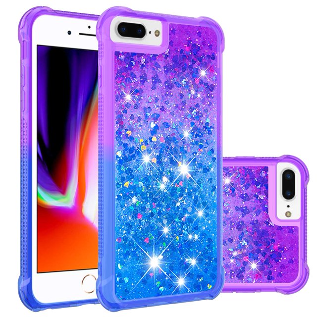 Funda para iPhone 8 Plus/iPhone 7 Plus Transparente con Brillos Carcasa Protectora Antigolpes con Glitter Brillante