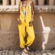 thumbnail image 2 of Gibobby Mono Corto Informal Mono de tubo recto con estampado de moda informal de verano para mujer(Amarillo， L), 2 of 5