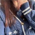 thumbnail image 4 of Suéteres Y2k para mujer, cárdigan de punto de algodón con bordado de estrellas, color azul medianoche, moda cálida y holgada, otoño, 4 of 5