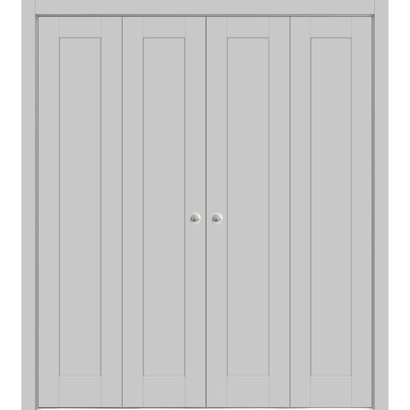 Sliding Closet Double Bi-fold Doors 96 x 80 inches | Quadro 4111 Matte Grey | Sturdy Tracks Moldings Trims Hardware Set | Wood Solid Bedroom Wardrobe Doors