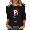 thumbnail image 1 of Pisexur T-Shirts de Noël pour Femmes Décontractés pour les Fêtes, Blouses Imprimées Verre de Vin Rouge, Col Rond, Manches 3/4, Chandails Mode d'Automne, 1 of 4