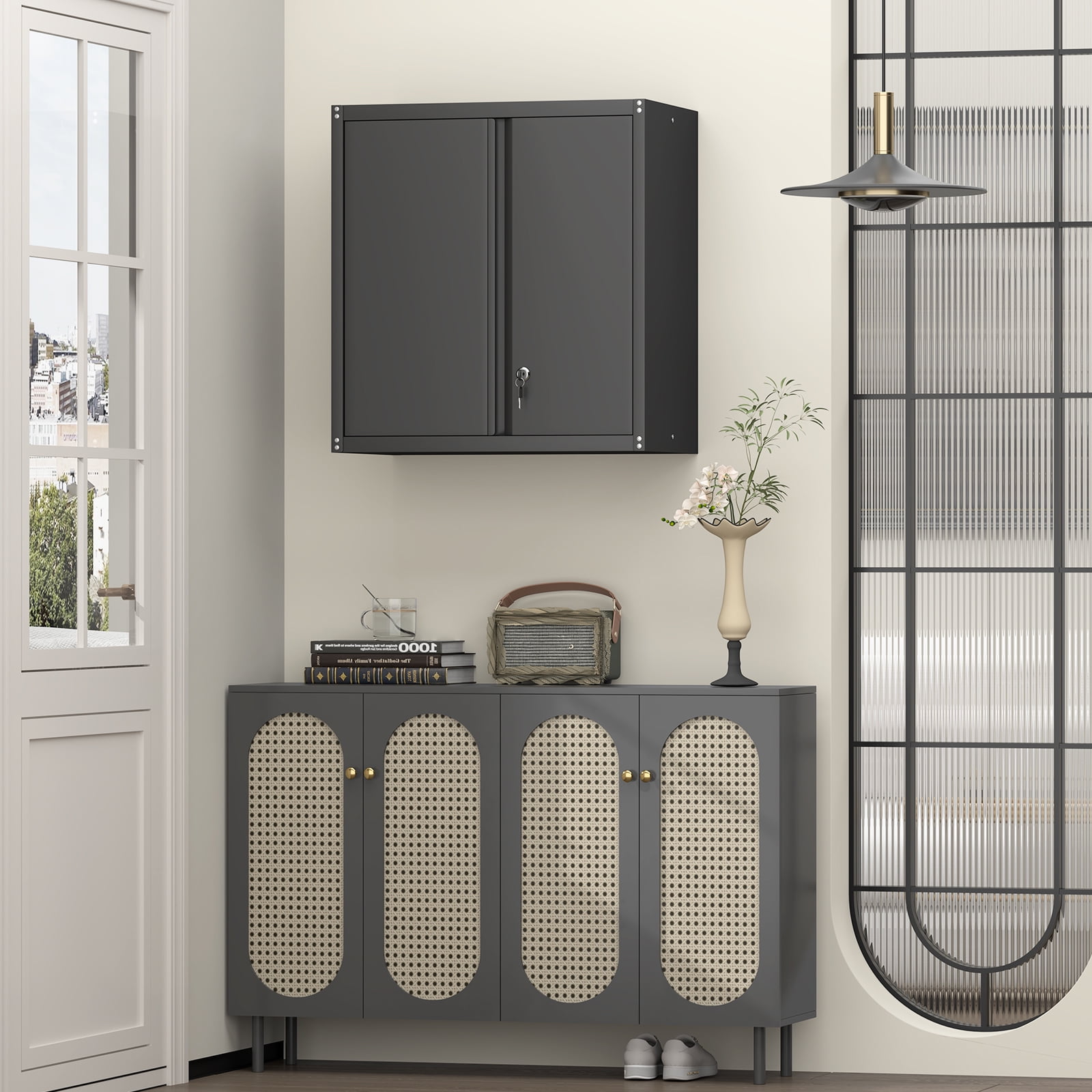 Marcree Metal Wall Cabinets for Garage, Garage Cabinets Wall Mount, Steel Floating Hanging Storage Cabinet with Doors and Adjustable Shelf for Utility Room, Black