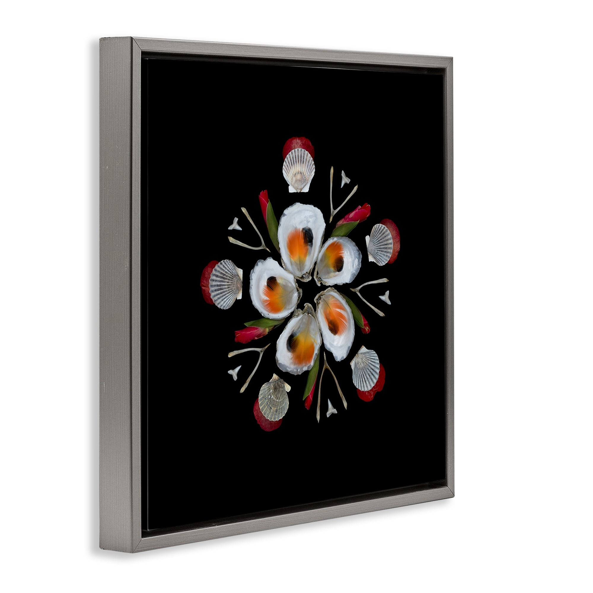 Stupell Industries Nautical Oysters Mandala Gray Framed Floater Canvas Wall Art, design by Beth Adoette