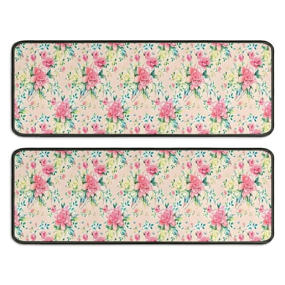 Kitchen Rugs Sets Of 2,Pioneer Flower Floral Print Pattern Anti Fatigue Kitchen Mat Rugs Non Slip Washable,Decorative Kitchen Floor Mats for Kitchen,Sink,Laundry,17"x47" 17"x47"