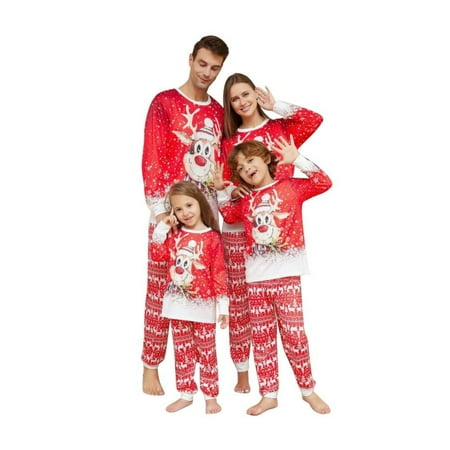 

Usaibhir Family Christmas Pjs Matching Sets Reindeer and Snowflake Patterned Sleepwear Xmas PJS Set for Couples and Kids Jammies Loungewear Set for 2Y(Kids) Red