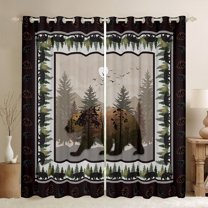 jejeloiu Wild Bear Silhouette Curtains Pack of 2 (42x84 Each),Rustic Plants Pine Curtains Blackout,Brown Pine Tree Bedroom Curtains For Men Women,Ultra Soft Home Decor