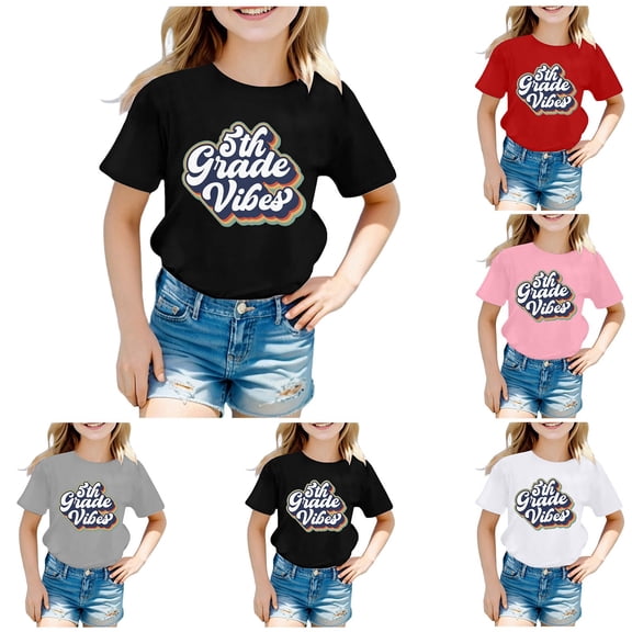 LILIYA First Day Of School Shirt Toddler Girl Kindergarten Here I Come Relaxed Fit Graphic Short Sleeve T-Shirt Girl Summer Clothes