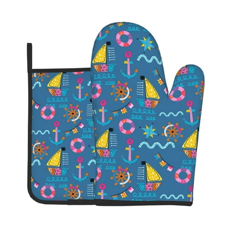 

Lukts Sailboat With Sailing Print Kitchen Heat-Resistant Gloves and Spacers 2pcs Set Suitable for Baking and Cooking