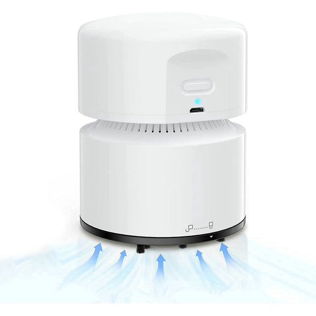Aspirador de mesa (blanco), mini aspirador, recargable por USB, función de apagado automático, aspirador de mano inalámbrico de 360° para escuela, oficina, hogar