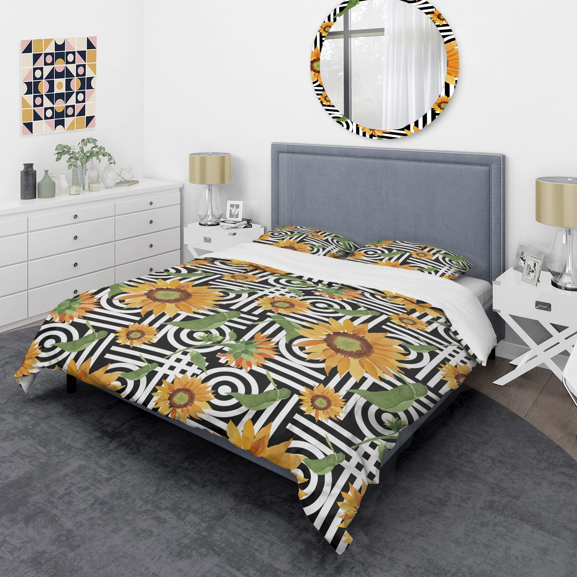 Designart 'Retro Floral Botanical II' Mid-Century Modern Duvet Cover Set