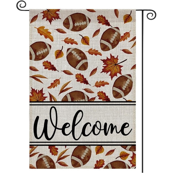 Fall Garden Flag 12x18 Inch Double Sided Outdoor Football Maple Leaves Rustic Autumn Yard Decoration