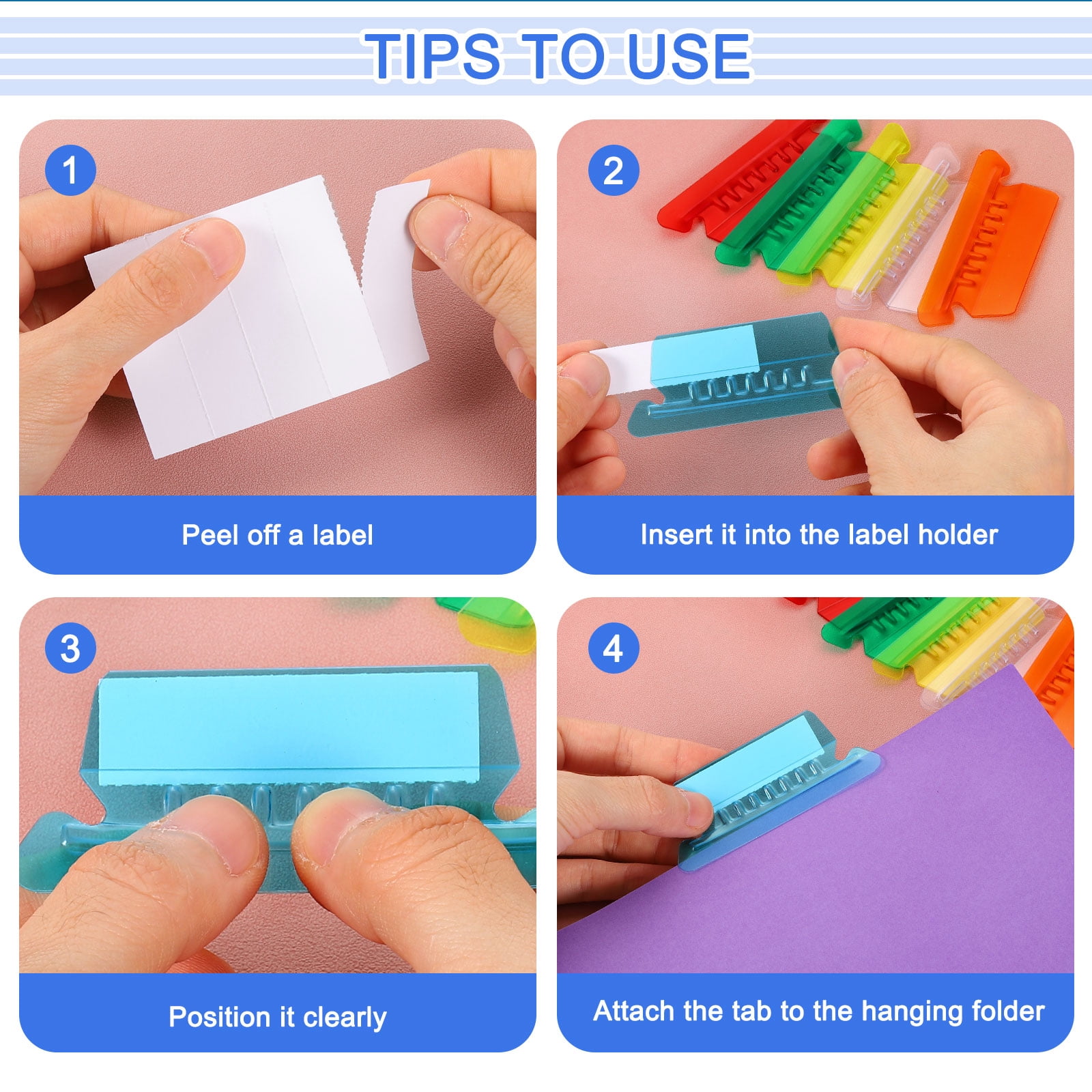 Uxcell Hanging File Folder Tabs, 2 Inch File Folder Tabs and Inserts Plastic Clear File Folder Labels Filing Tabs for Hanging File Folders, Multicolor, 200 Pcs