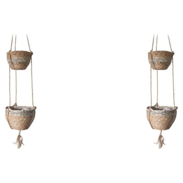 Matsuzay Maceta colgante para algas marinas, maceta tejida para flores, macetas para interiores, colgador de pared para el hogar, jardín, Gris 2piezas