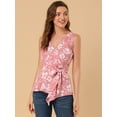thumbnail image 3 of Top peplum envolvente Allegra K con dobladillo asimétrico En la cintura cuello En V sin mangas Rosa L, 3 of 6