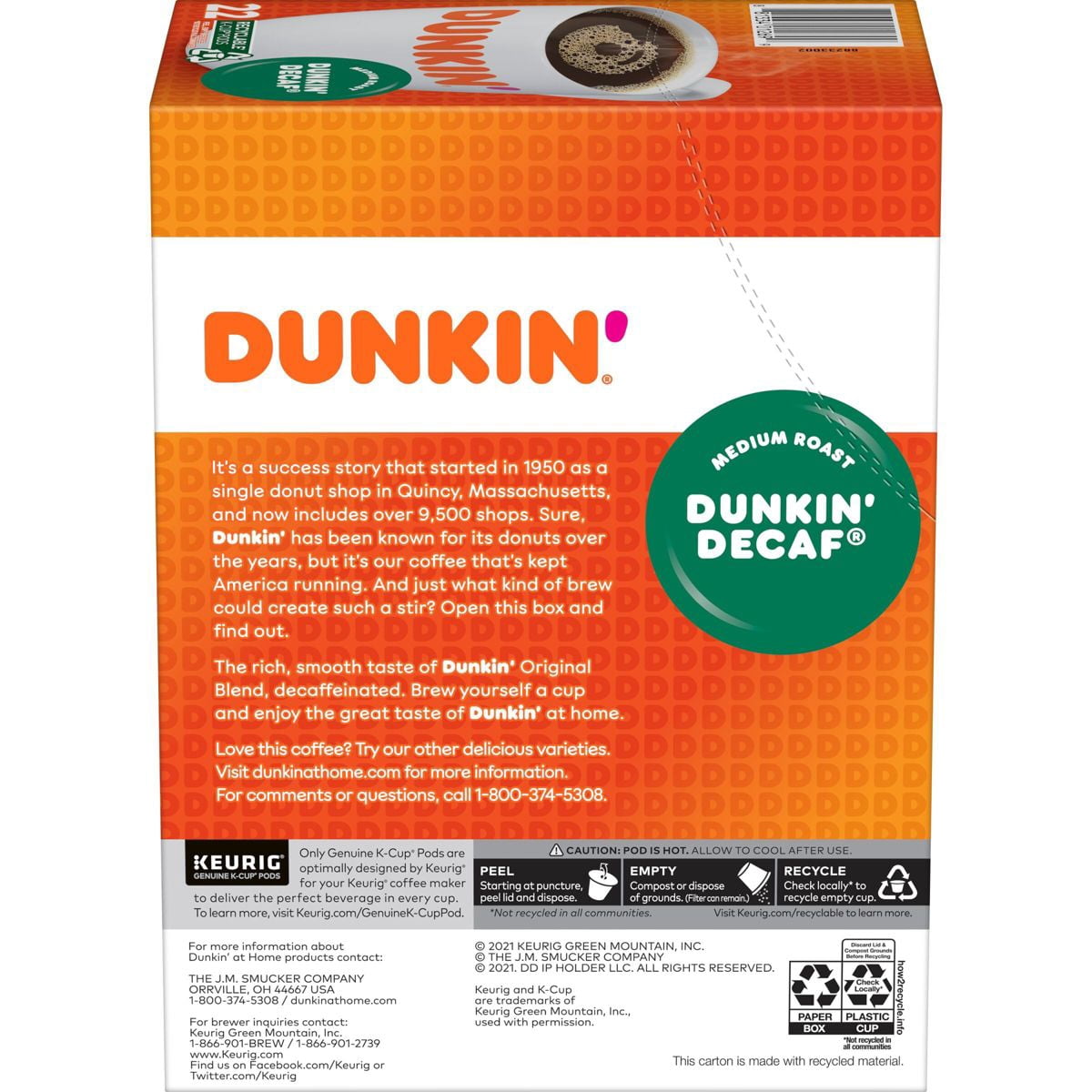 Dunkin' Dunkin' Decaf Medium Roast Coffee - Keurig K-Cup Pods - 22ct - Pack of 2