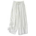 thumbnail image 1 of Yuyuzo Womens Cotton Linen Pants Drawstring High Waisted Wide Leg Flowy Trousers with Pockets, 1 of 7
