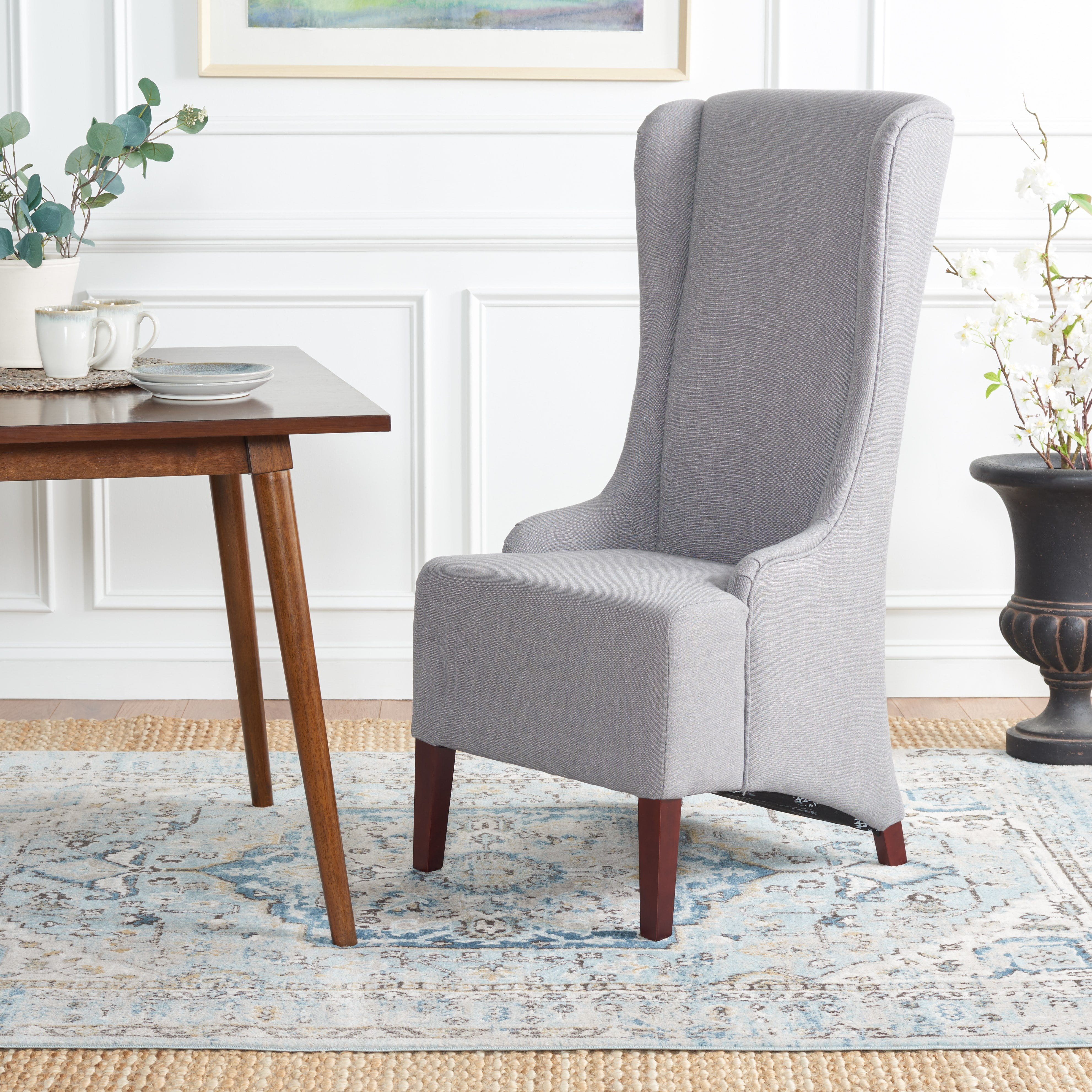 SAFAVIEH Becall Transitional Fabric Solid Dining Parsons Chair, Arctic Grey