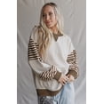 thumbnail image 3 of Women's Parchment Striped Colorblock Drop Shoulder Sweatshirt - Casual Long Sleeve | [ZhiHiMeRi] | XL, 3 of 6