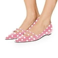 thumbnail image 2 of YDN Women Classic Flats Low Heels Pumps Pointed Closed Toe Slip On Comfortable Double Straps Dressy Slide Shoes Size 5.5 Pink Polka Dots, 2 of 3