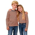 thumbnail image 4 of DxhmoneyHX Girls Striped Long Sleeve Shirts Basic Crew Neck Color Block Tunic Tee Tops Summer Vacation Lounge Blouse Age 3-14 Years, 4 of 9