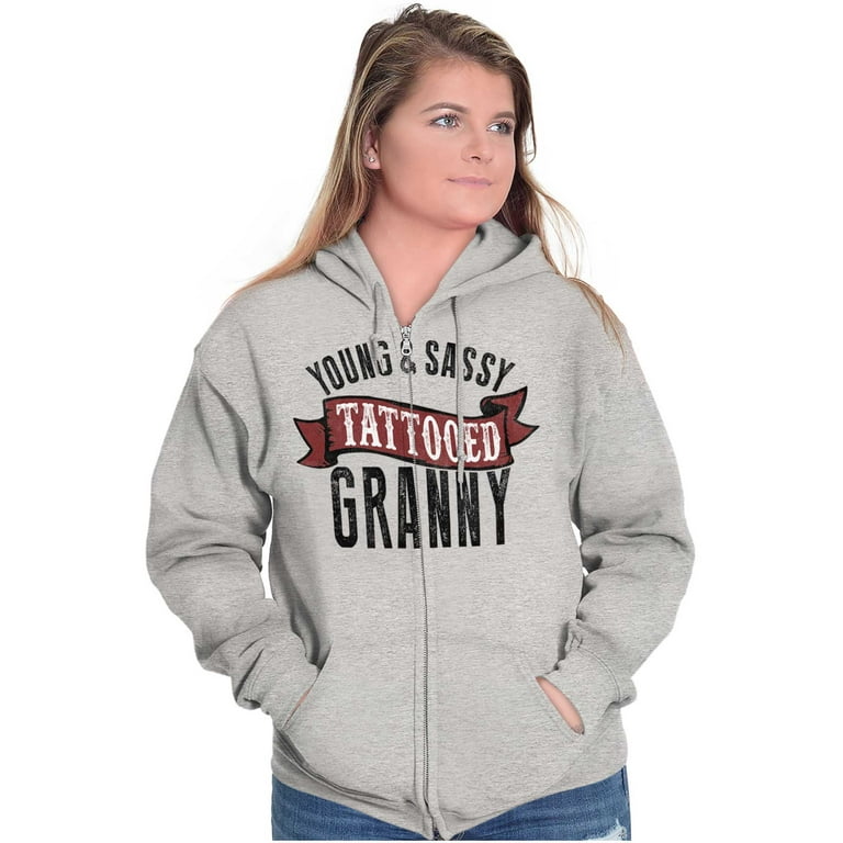 Sassy Tattooed Granny Funny Grandma Zip Hoodie Sweatshirt Women Brisco Brands 3X