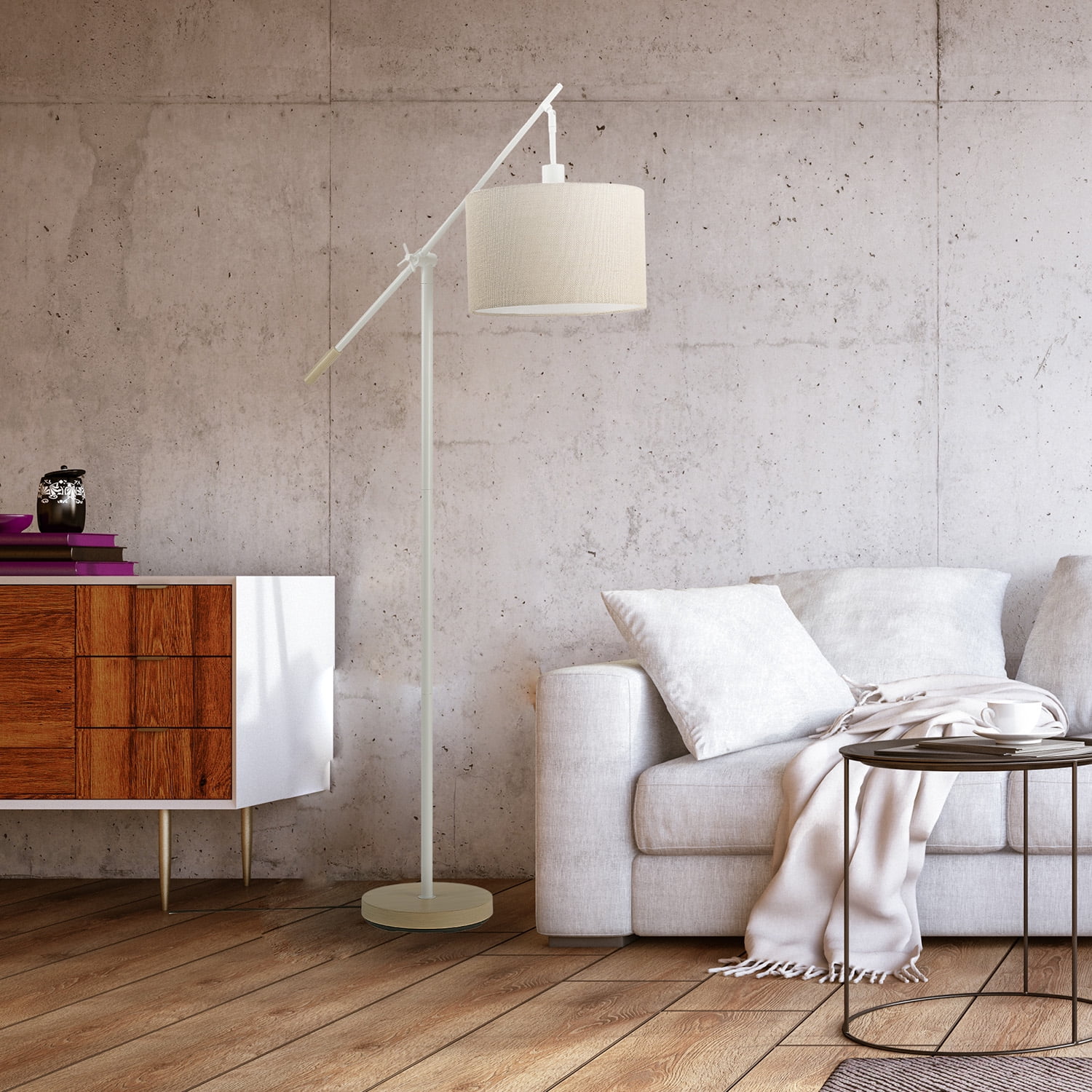 Globe Electric Serena 66" Matte White Dimmable Floor Lamp with Jute Shade, 91004429