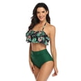 thumbnail image 3 of URMAGIC URMAGIC Mommy and Me Matching 2-Piece Bikini Set Girls Women Halter Ruffle Falbala Bathing Suit/Hawaii Leaf, 3 of 10
