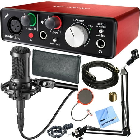 Focusrite Scarlett Solo (2nd Gen) USB Audio Interface with Pro Tools plus Audio-Technica AT2035 Condenser Microphone and DecoGear Pop Filter Wind Screen with Mic Stand Studio