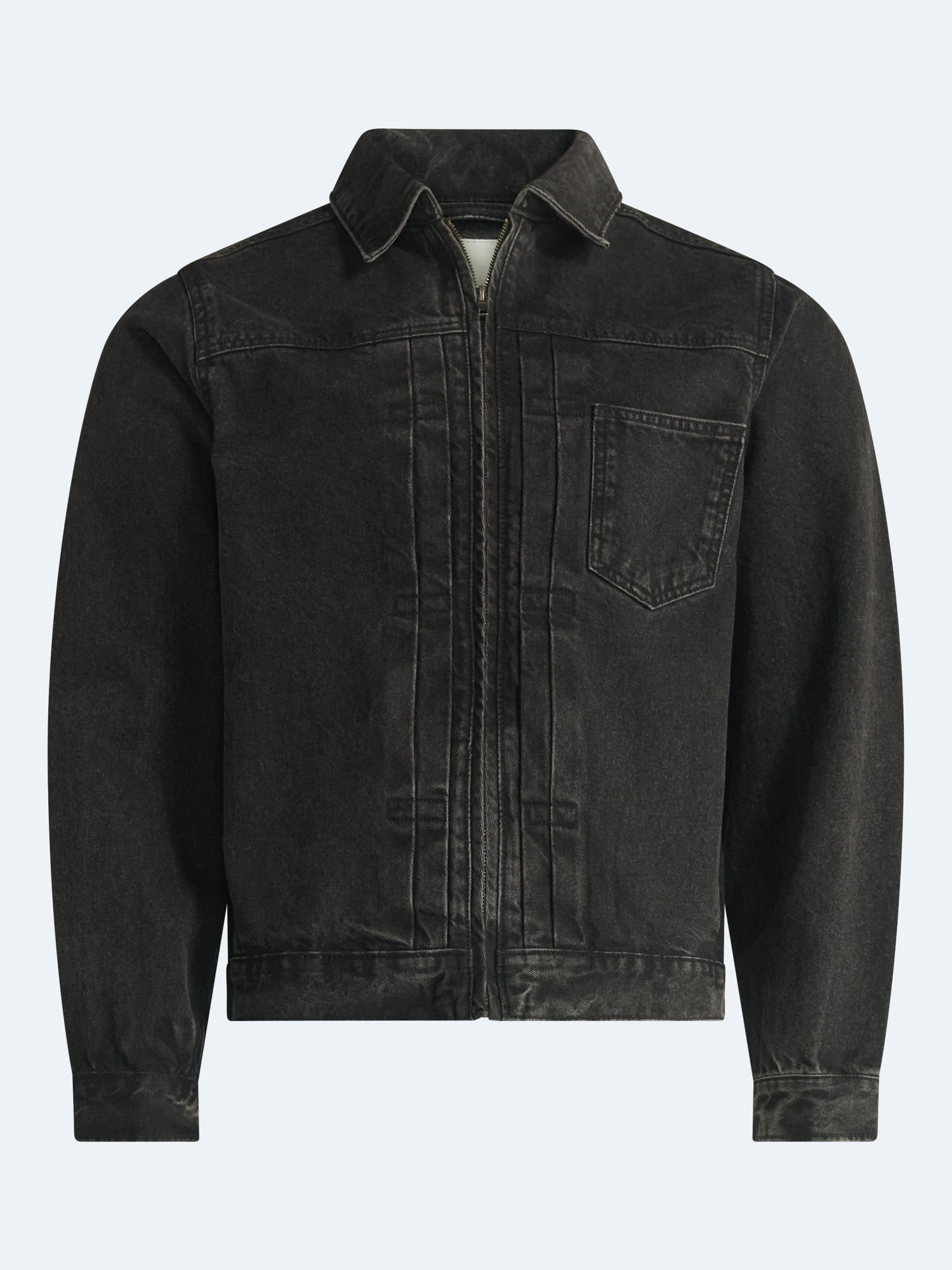 Free Assembly Men's Pleated Zip Front Denim Jacket, Sizes XS-3XL