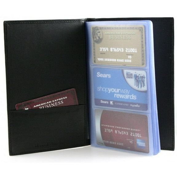 Genuine Leather 120 Business Card Holder Clear Plastic Inserts Pocket Organizer Tall Wallet