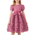 thumbnail image 2 of ATOGUTA Girls' Dresses Long Sleeve Birthday Holiday Wedding Party Princess Tulle Dress Size 4T-8, Watermelon Red, 2 of 6