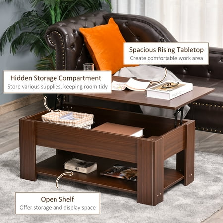 Homcom Lift Top Coffee Table With Storage Compartment And Open Shelf Pop Up For Living Room Brown Canada Homcom Lift Top Coffee Table With, Coffee Table That Opens Up For Storage Space