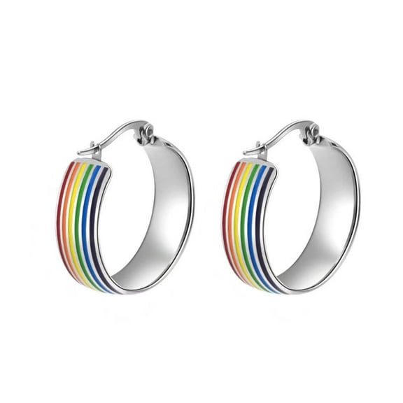 PAURO Women's Men's Stainless Steel Lgbt Hoop Huggie Earrings Rainbow Pride Earrings Jewelry for Gay Lesbian