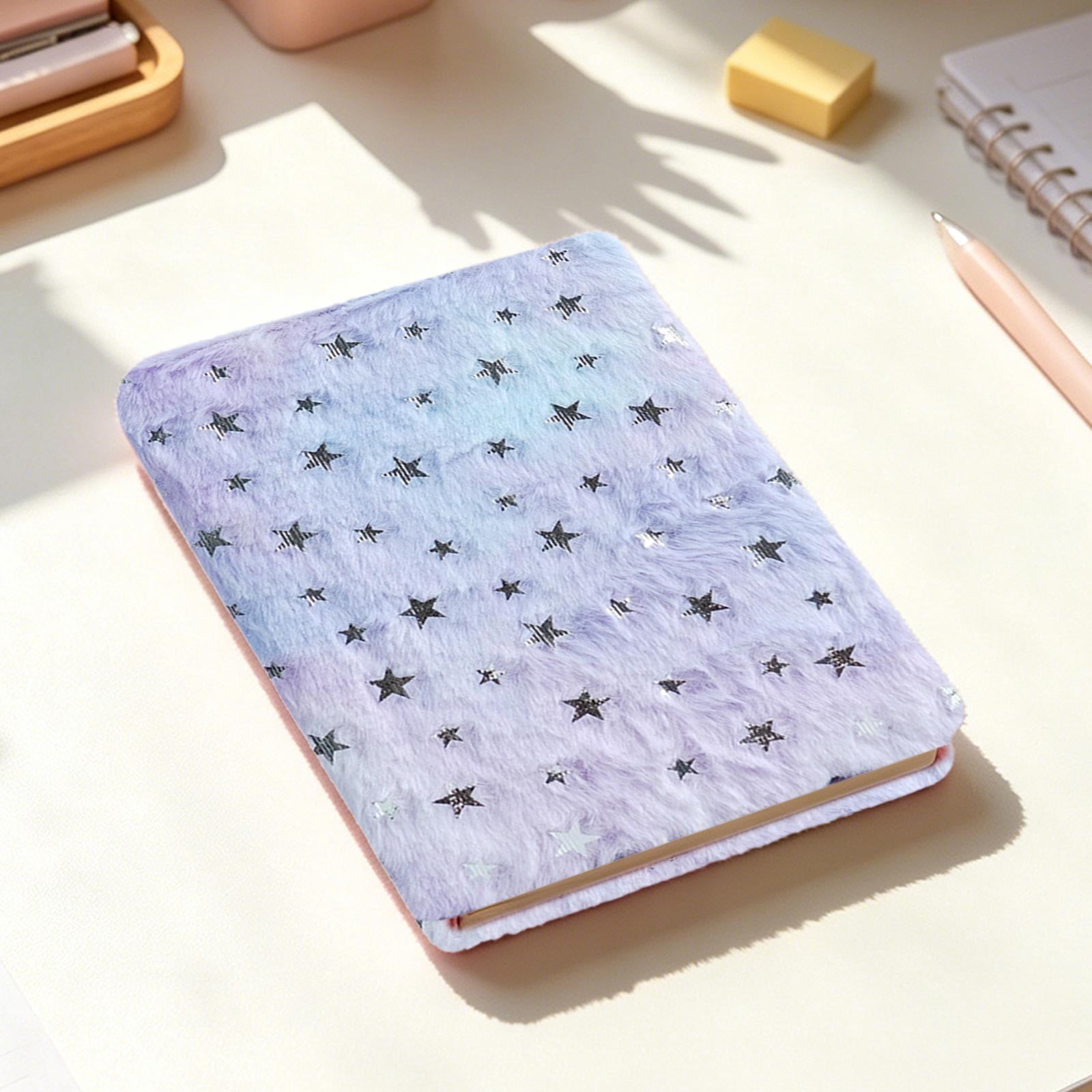 Roiihwy Plushes Cover Notebook 8.3x5.9in, Fluffy Journal for Writing, Birthday Gift for Classroom Essentials, MulticolorC