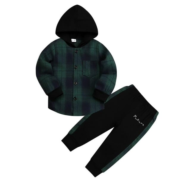 Conjunto de camisa y pantalones deportivos Axumity a cuadros con capucha y pantalones deportivos para niños pequeños