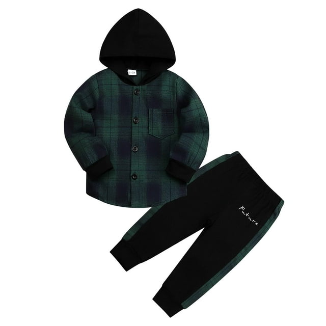 Sudadera Axumity 4-5T con capucha a cuadros para niños pequeños