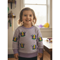 thumbnail image 5 of BemeyourBBs Toddler Baby Girls Mardi Gras Outfits Spring Carnival Clothes Waffle Knit Striped Sweatshirts Long Sleeve Jester Hat Crown Embroidery Sweater Shirt Pullover Tops, 5 of 9