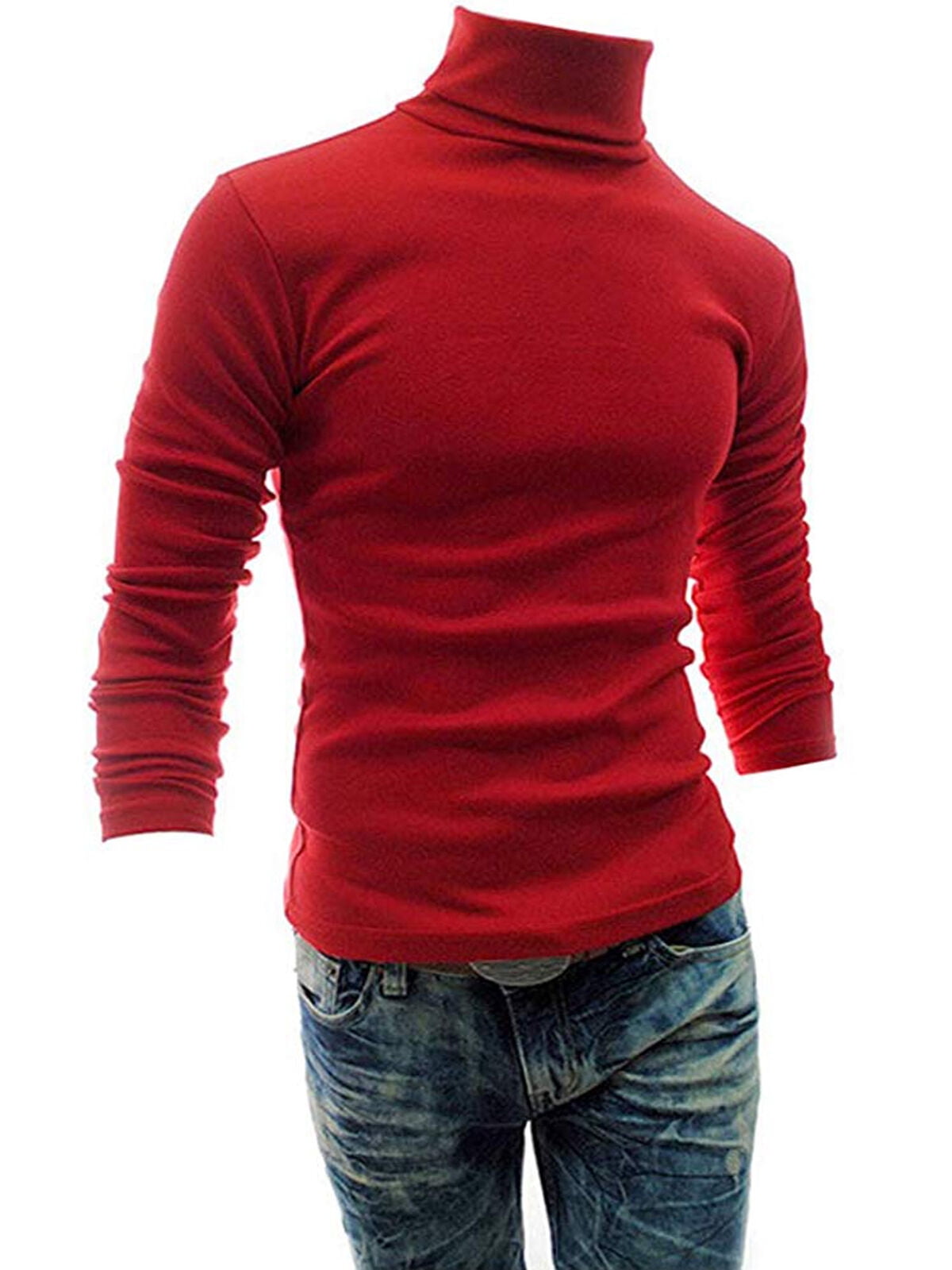 Fashion Mens Roll Neck Long Sleeve Cotton Top High Neck Turtle Neck Sweater Tops