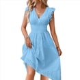 thumbnail image 1 of Vestido de Fiesta para Mujer, con Encaje Bordado y Ojales, Cintura Fruncida, Mangas Acampanadas, Corte A, , Midi, para (2025) Azul XL, 1 of 9