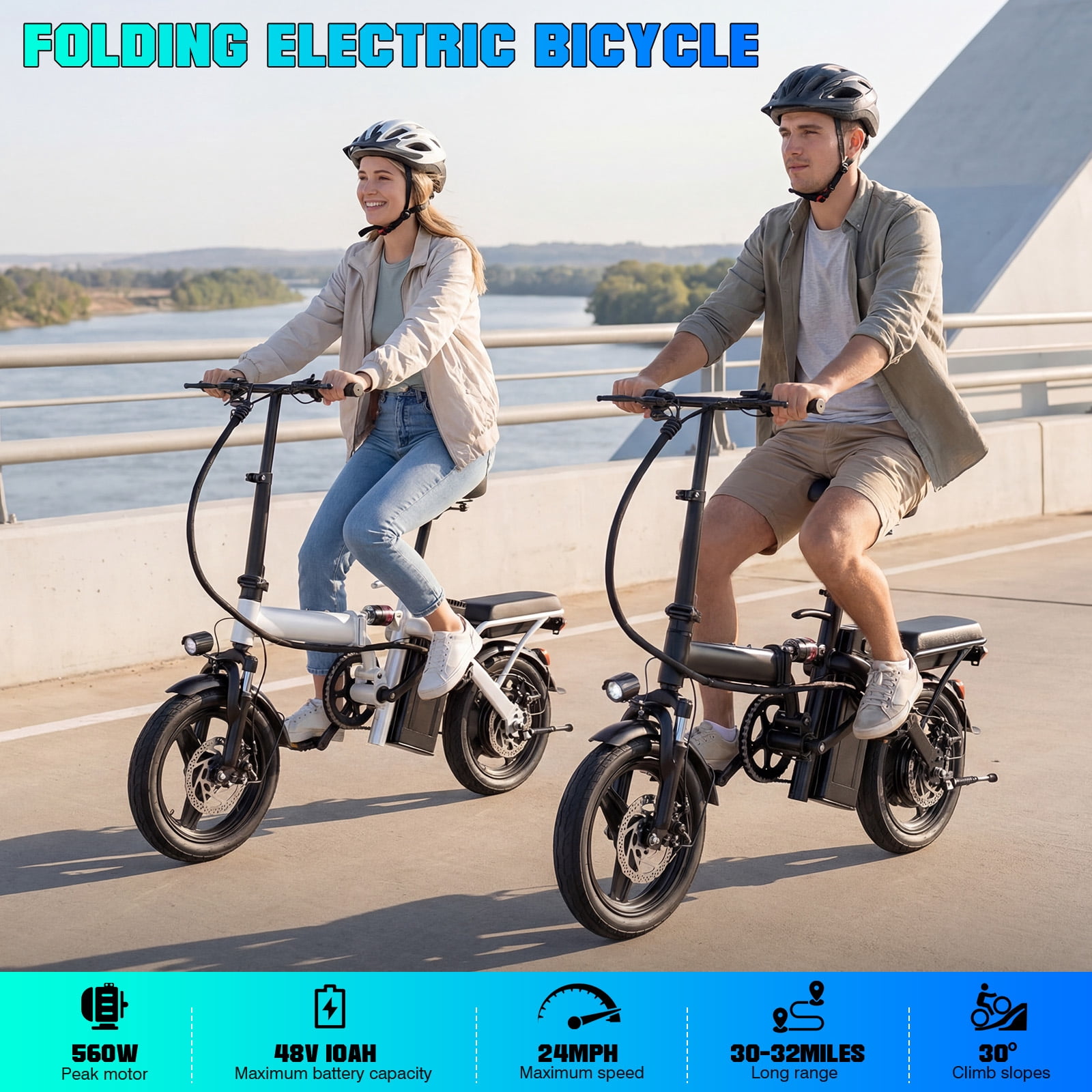 14 In Adult Folding Electric Bike - 48V 740W Peak Motor, 15Ah Battery, With 11 Shock Absorbers, Range Of 25-35 Miles, Maximum Load Capacity Of 330 Lbs, Portable Folding Design Black