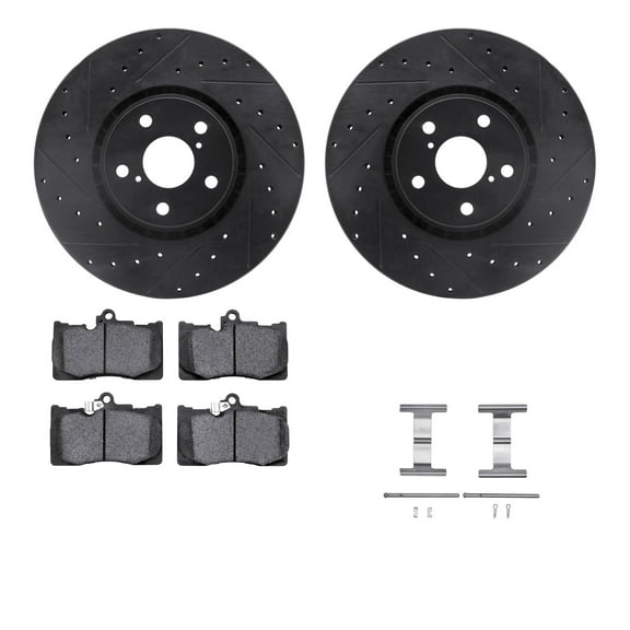 Dynamic Friction Company Front Brake Rotors-Drilled and Slotted-Black with 5000 Advanced Brake Pads includes Hardware 8512-75119