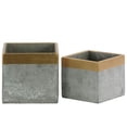 thumbnail image 1 of Cement Square Flower Pot with Gold Painted Banded Rim Top, Gray - Set of 2, 1 of 1